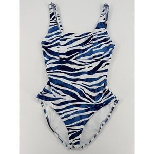Tommy Bahama Zanzebra One Piece Swimsuit Blue White Size 10